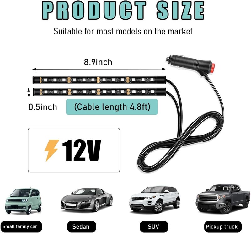 Yourkar Car LED Strip Light, 24 LED Interior Under Dash Atmosphere Lights with Cigarette Lighter, Vehicle Decor Lamp Ambient Night Light Strip Lighting, Universal Car Accessories (White) - Image 2